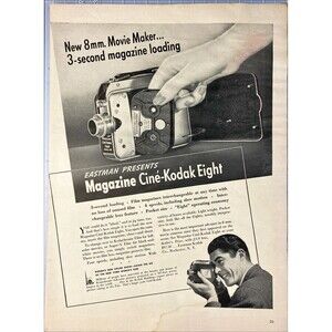 Eastman Kodak Magazine Cine'-Kodak 8mm Handheld Movie Camera Print Ad 1940-41